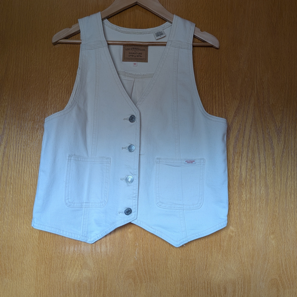 White Denim Vest with Button Closure